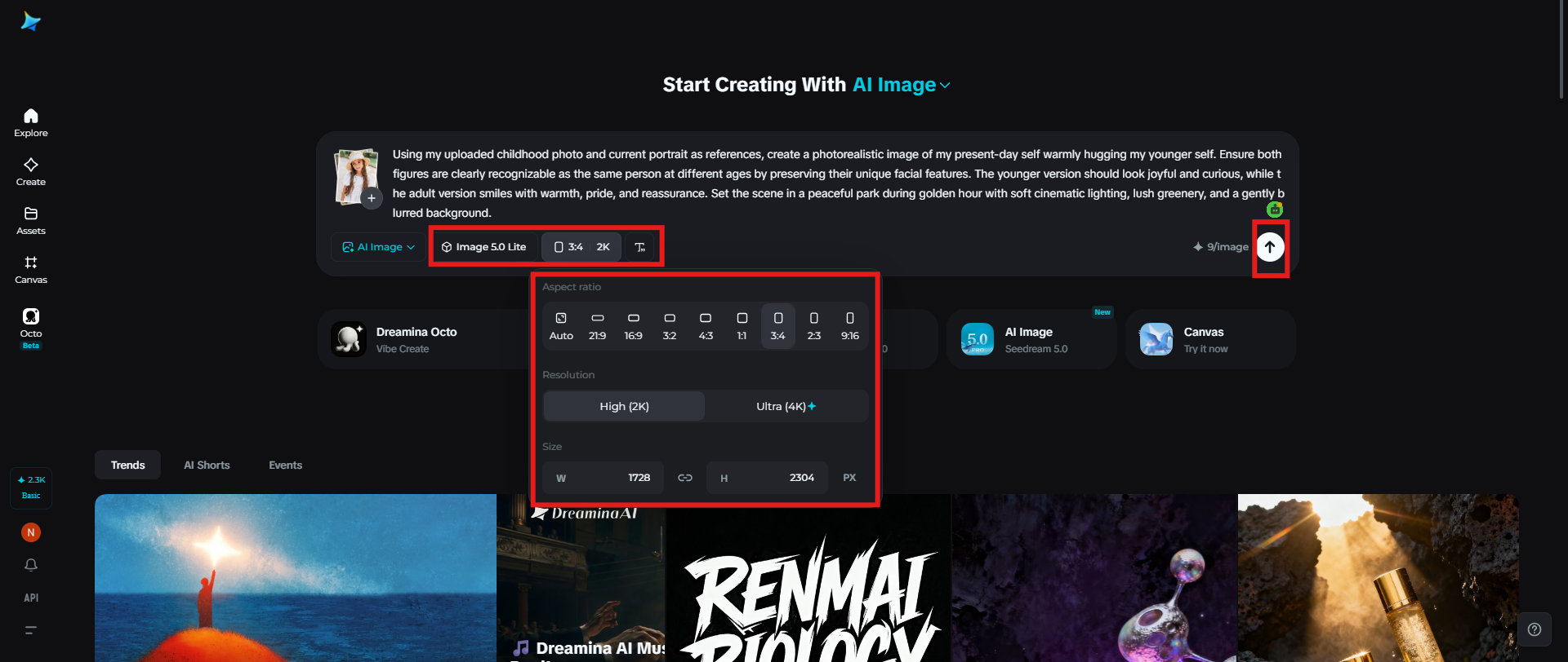 Adjust settings and generate the image
