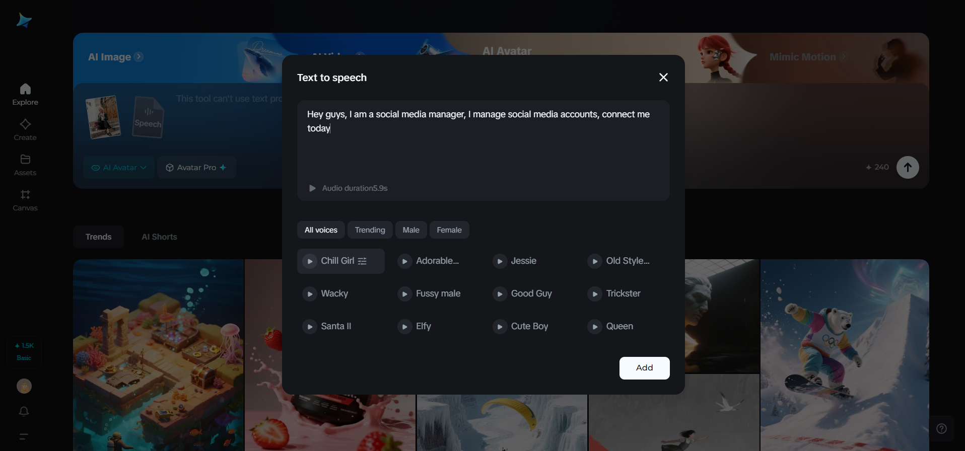AI voices available in Dreamina