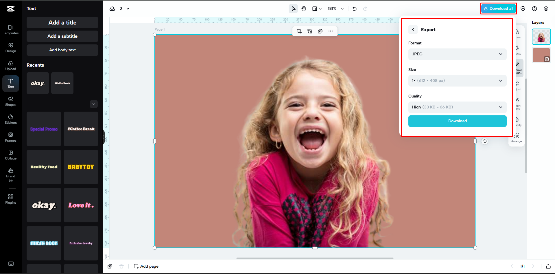 Exporting an image as PNG from CapCut Web