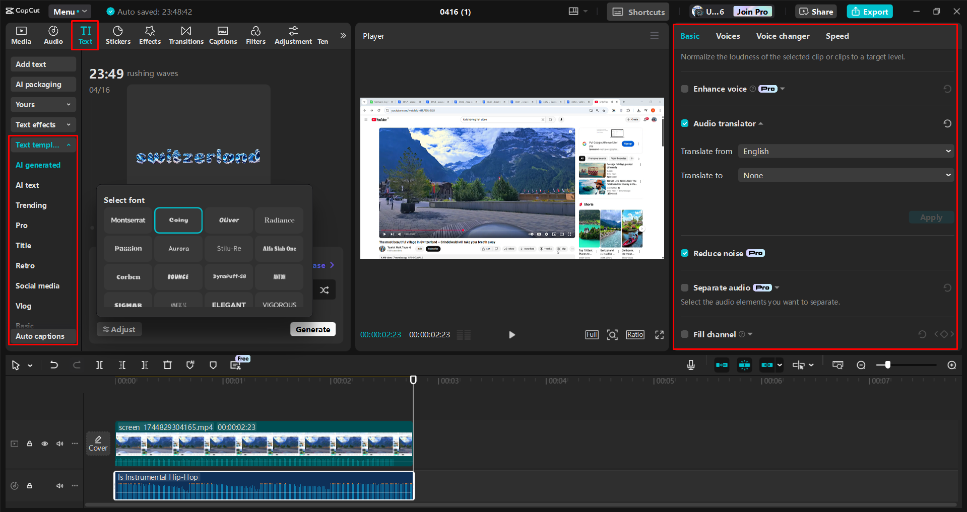 Editing a screen recording in the CapCut desktop video editor