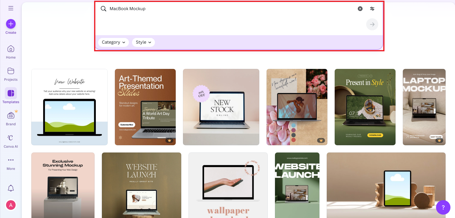 Canva 'da MacBook maket şablonlarını bulun