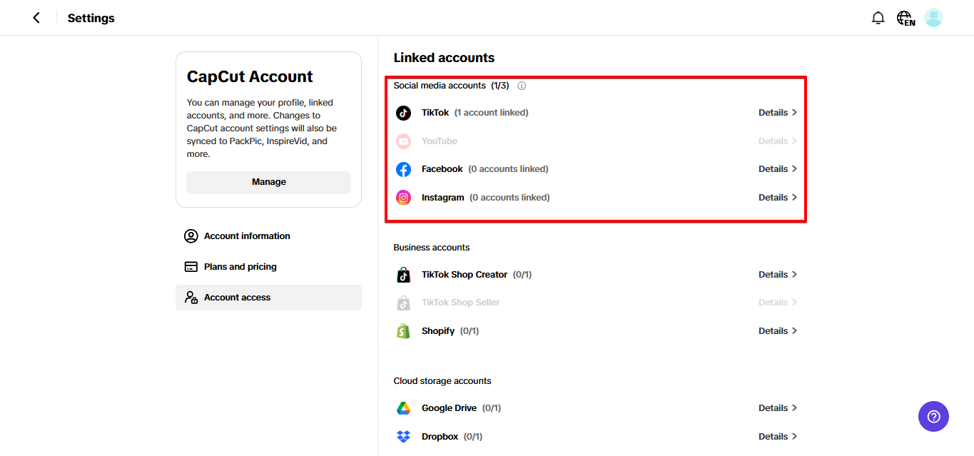 Connecting social accounts with Pippit