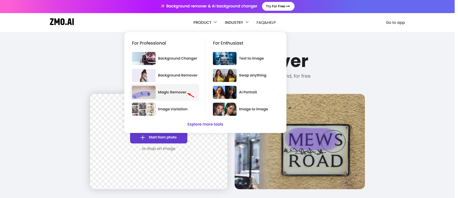 Accéder au ZMO AI image remover