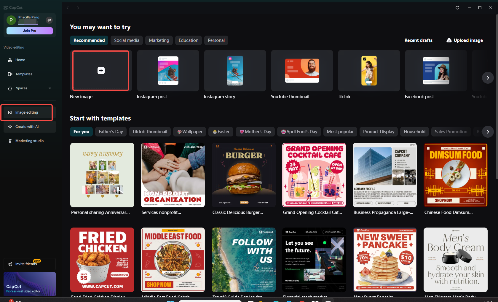 Seleccione la opción "Edición de imágenes" y cargue una imagen
