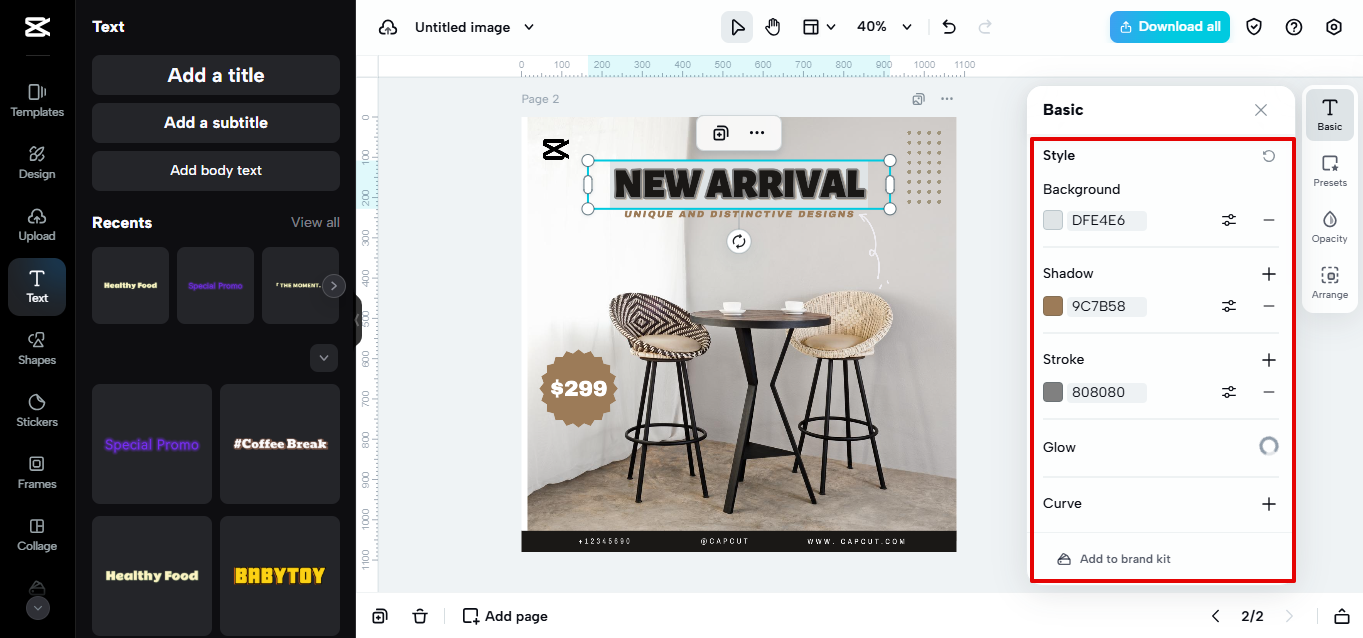Style options for fonts in CapCut Web