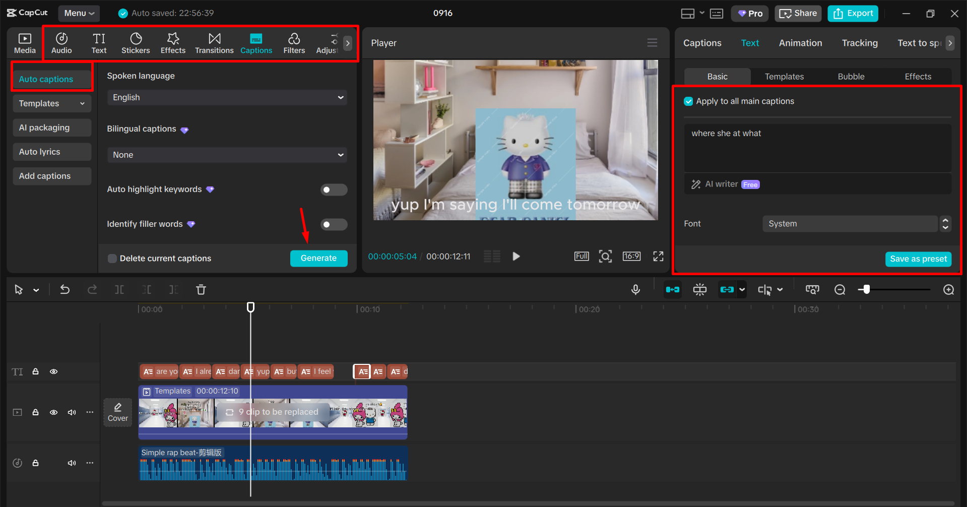 Editing the video meme in the CapCut desktop video editor
