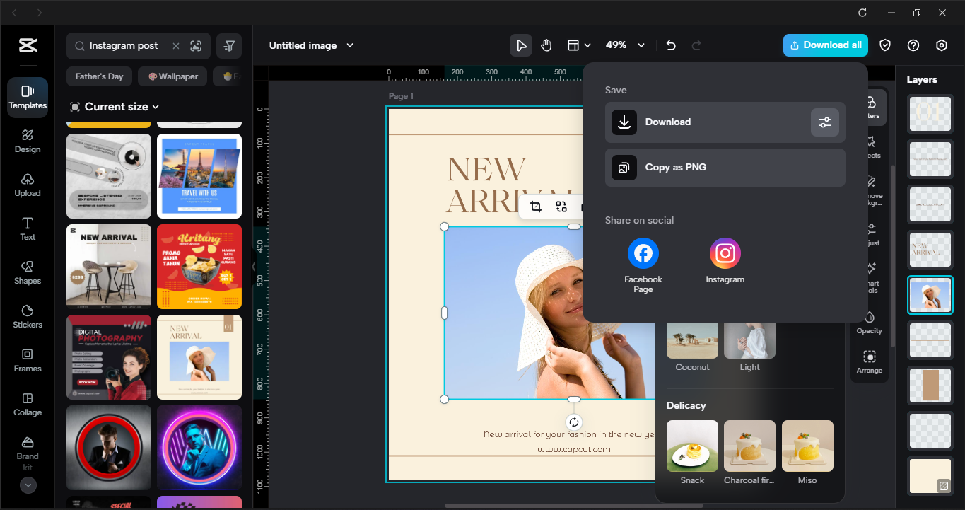 Exporting an Instagram Post from the CapCut desktop video editor