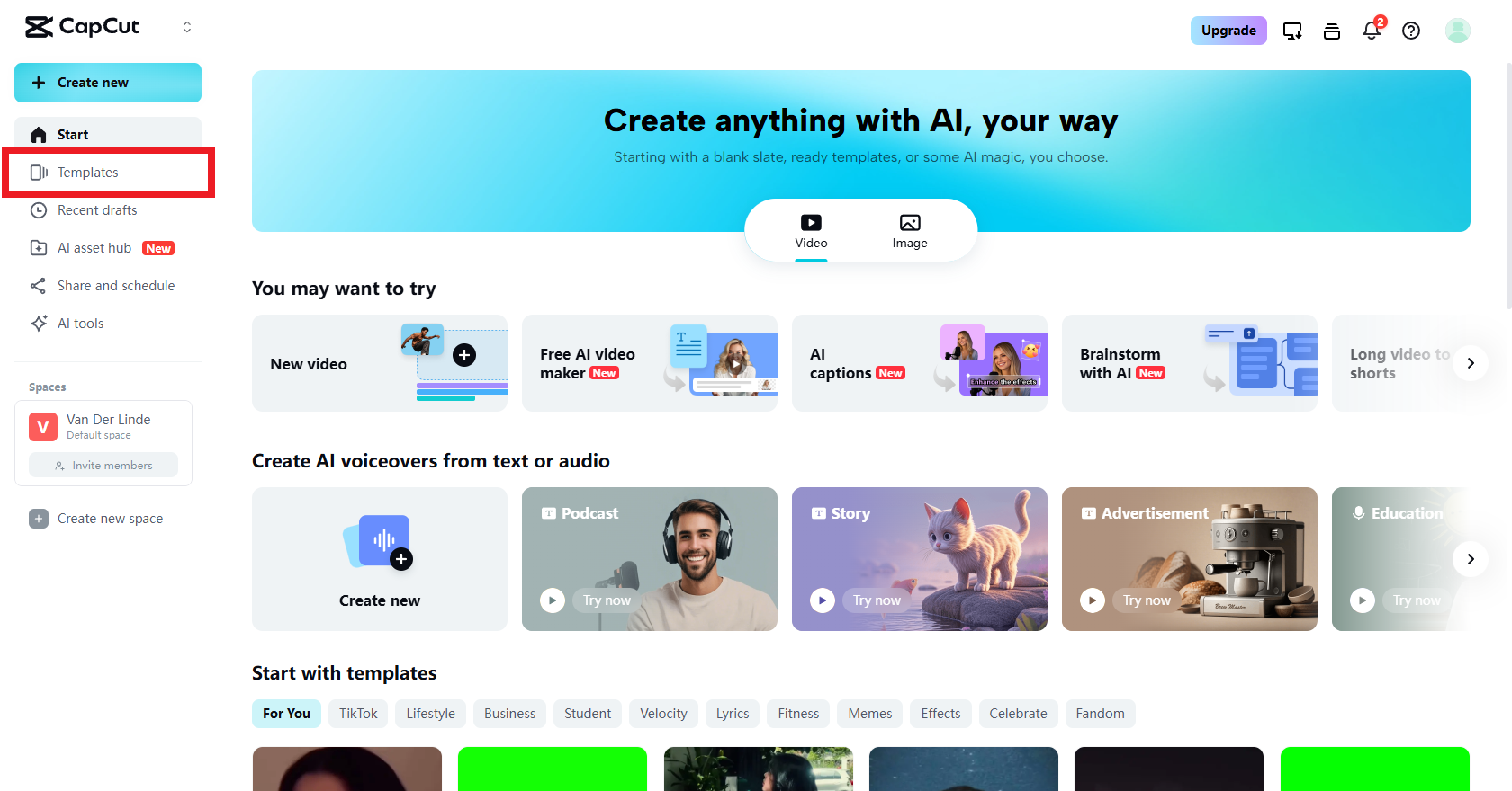 Select the templates option