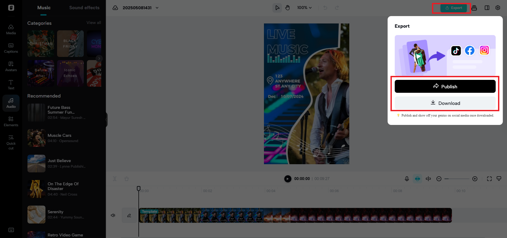 Export and download your final video