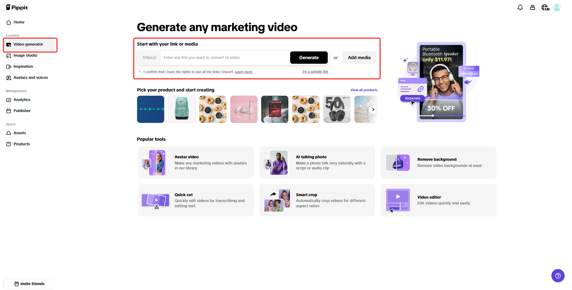 Go to the video generator