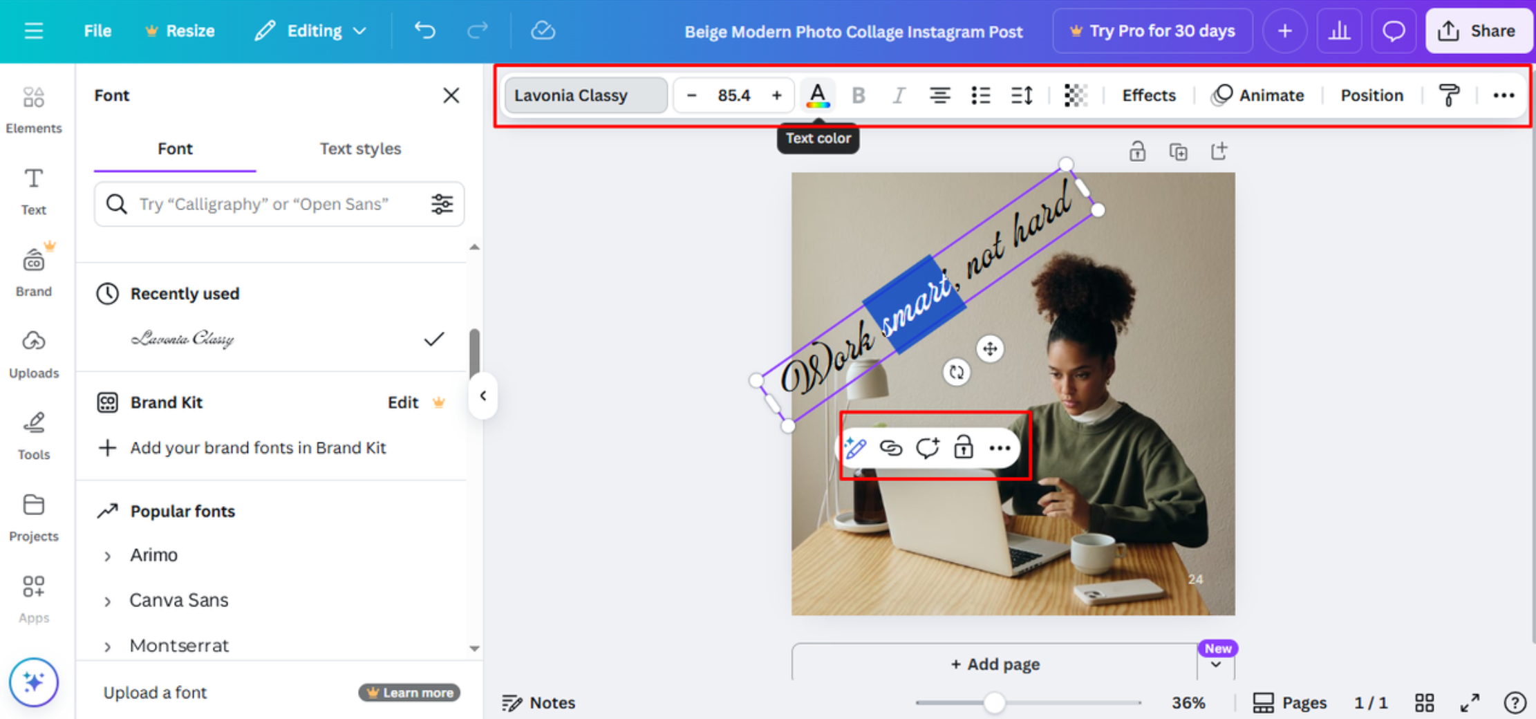 Adjust individual words
