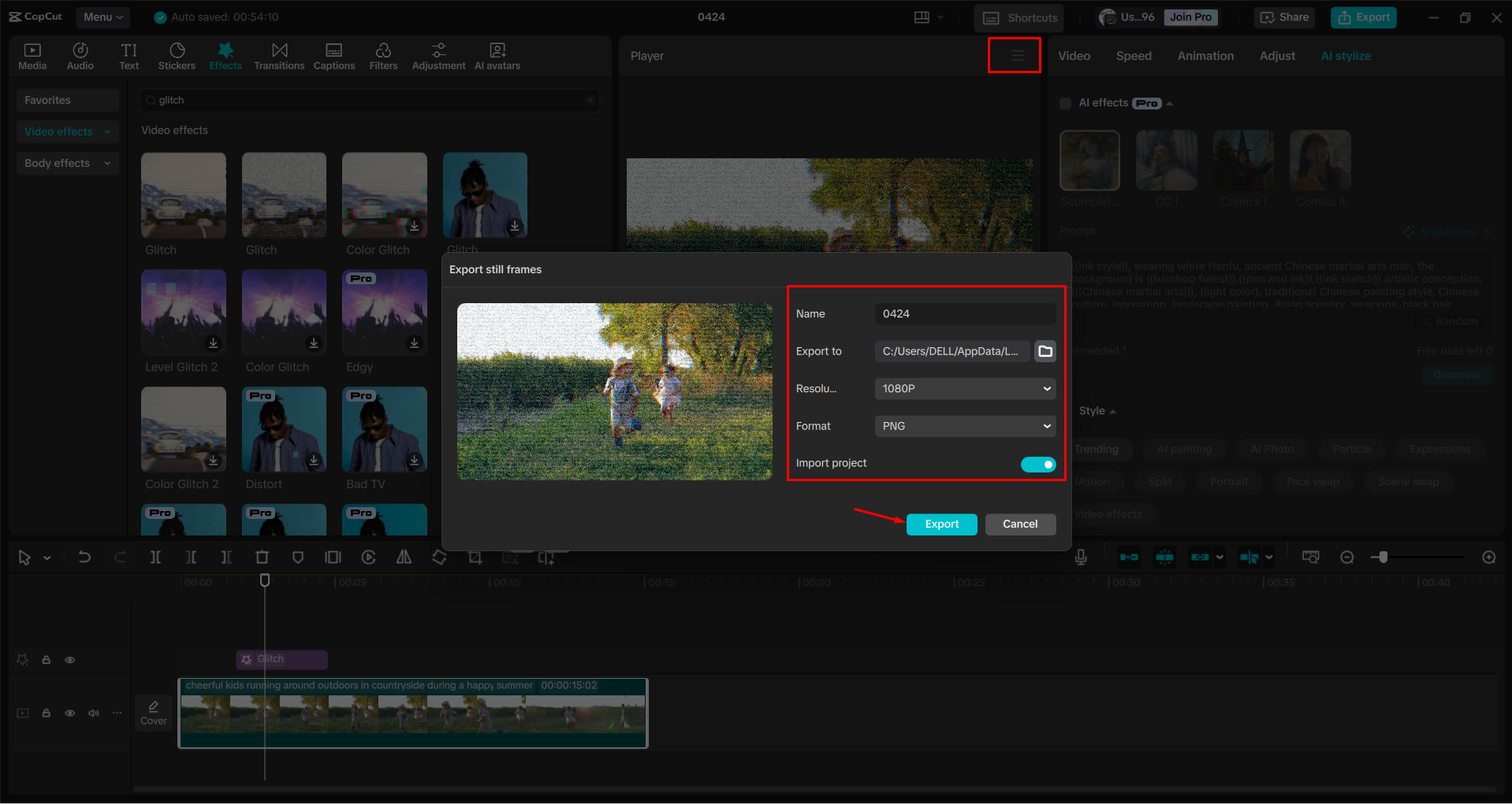 Exporting a video from the CapCut desktop video editor