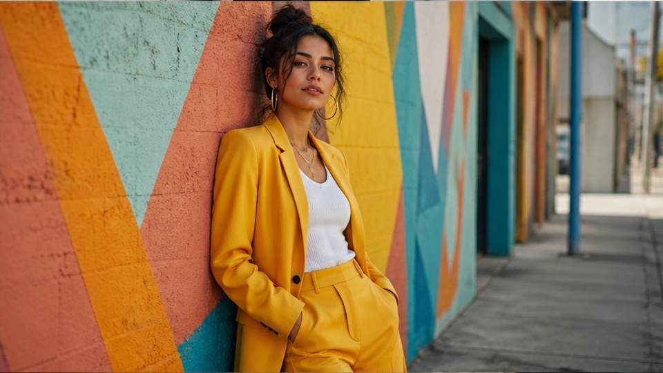 Wall Lean Pose Prompts — a full-body street-style pose beside an urban wall