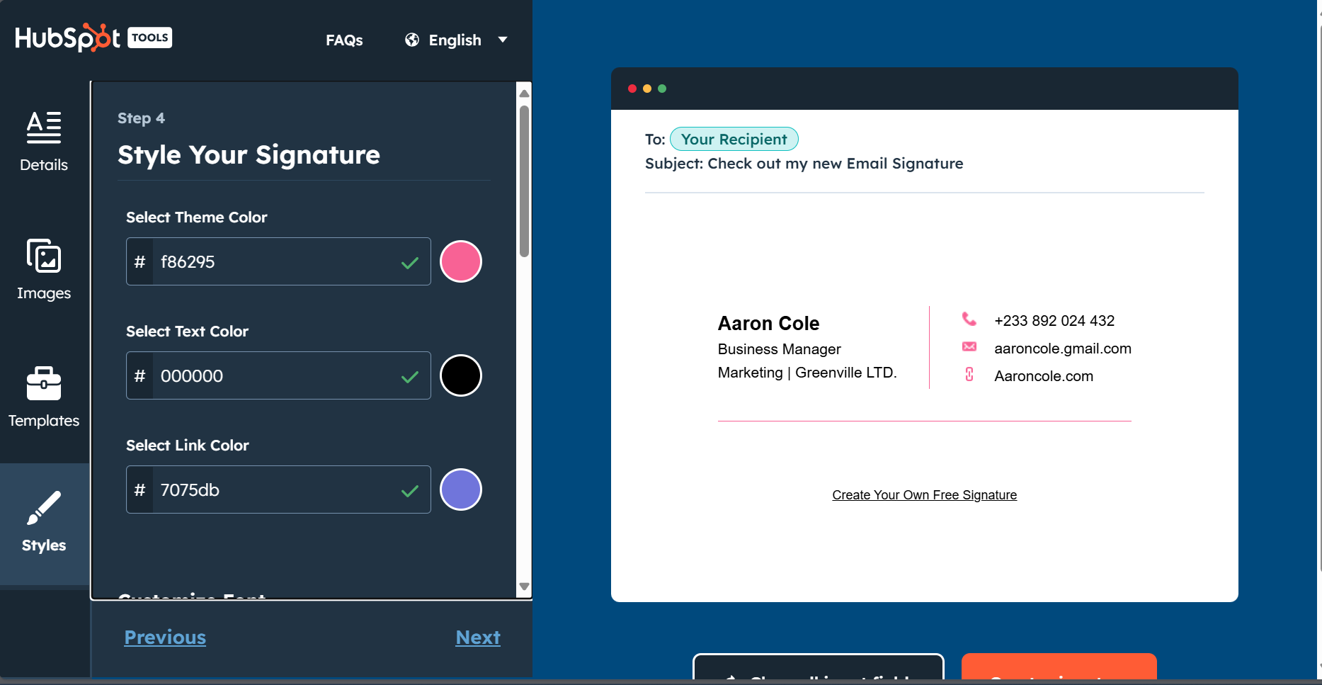 Customize your HubSpot free email signature