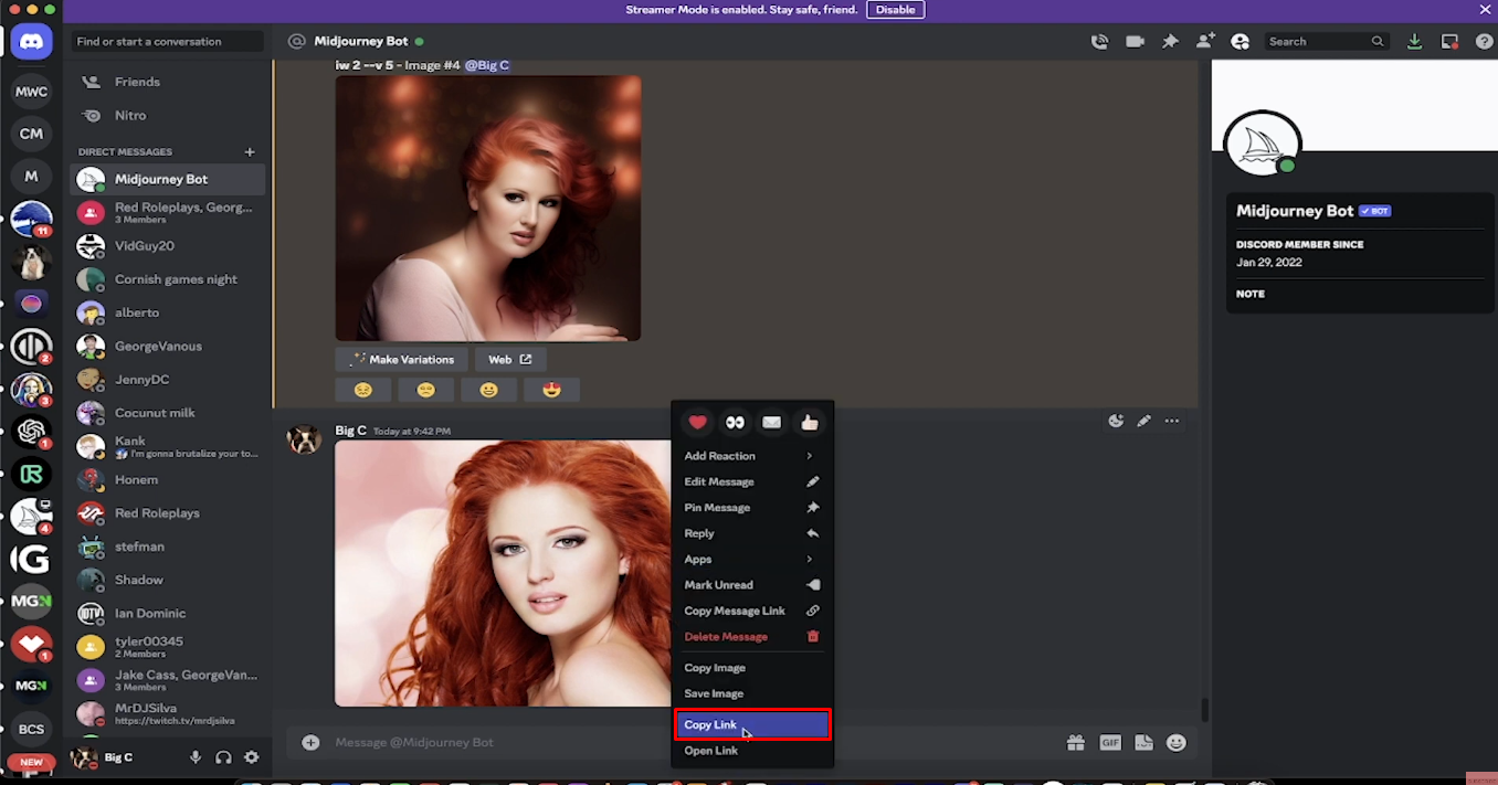 Uploading and copying the image link