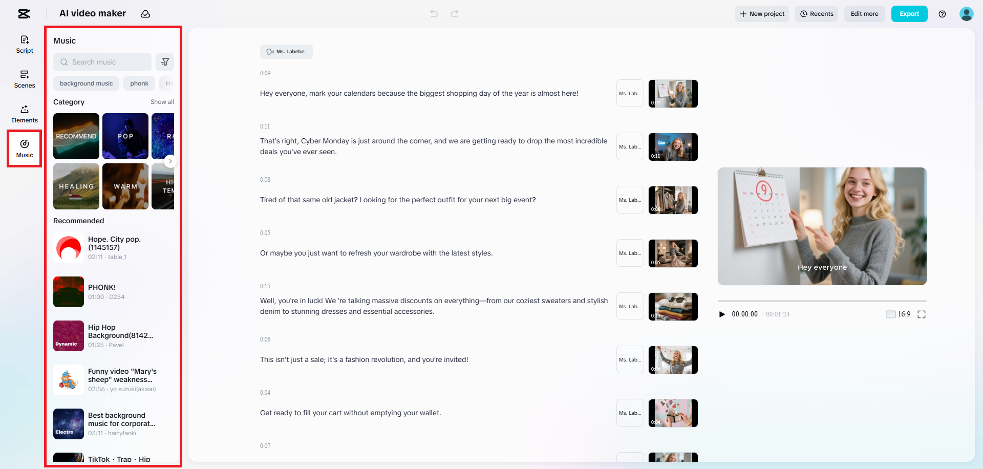 Tambah muzik pada video iklan Cyber Monday anda