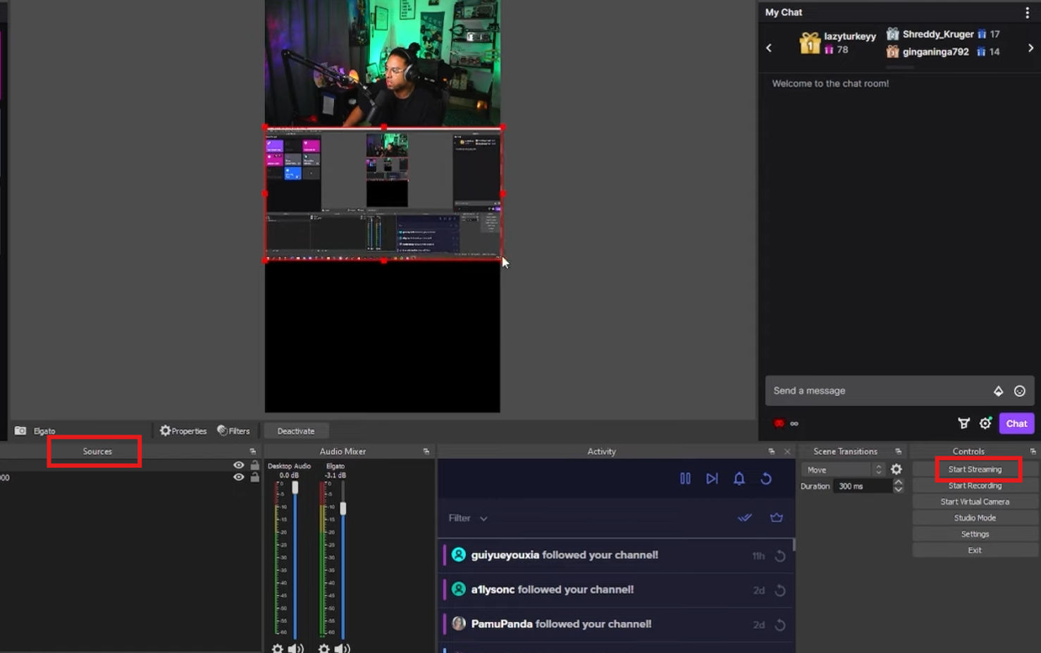 Adjon hozzá forrásokat, és kezdje el a streamelést