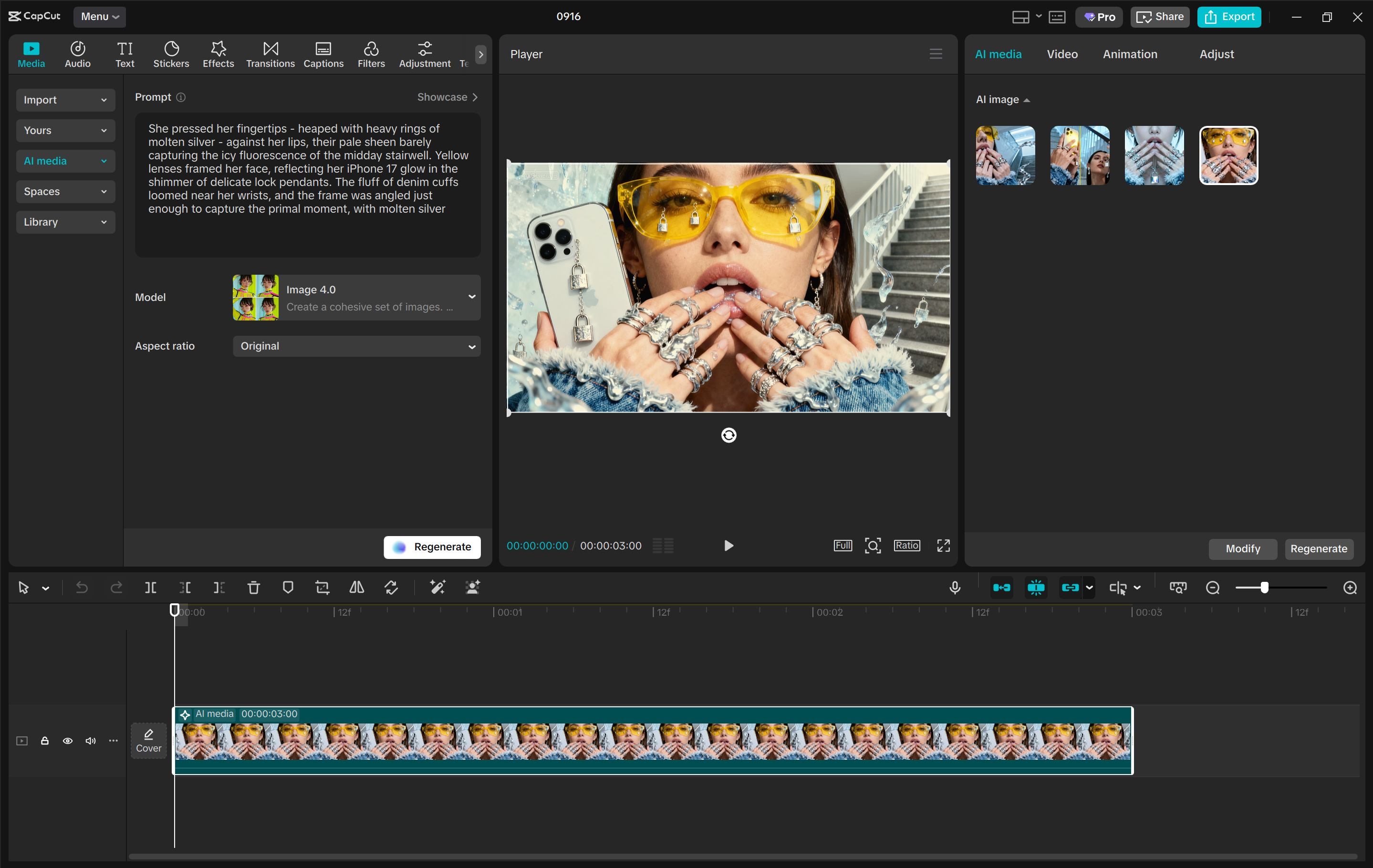 Interface do editor de vídeo CapCut para desktop - a melhor ferramenta para geração de imagens com IA.