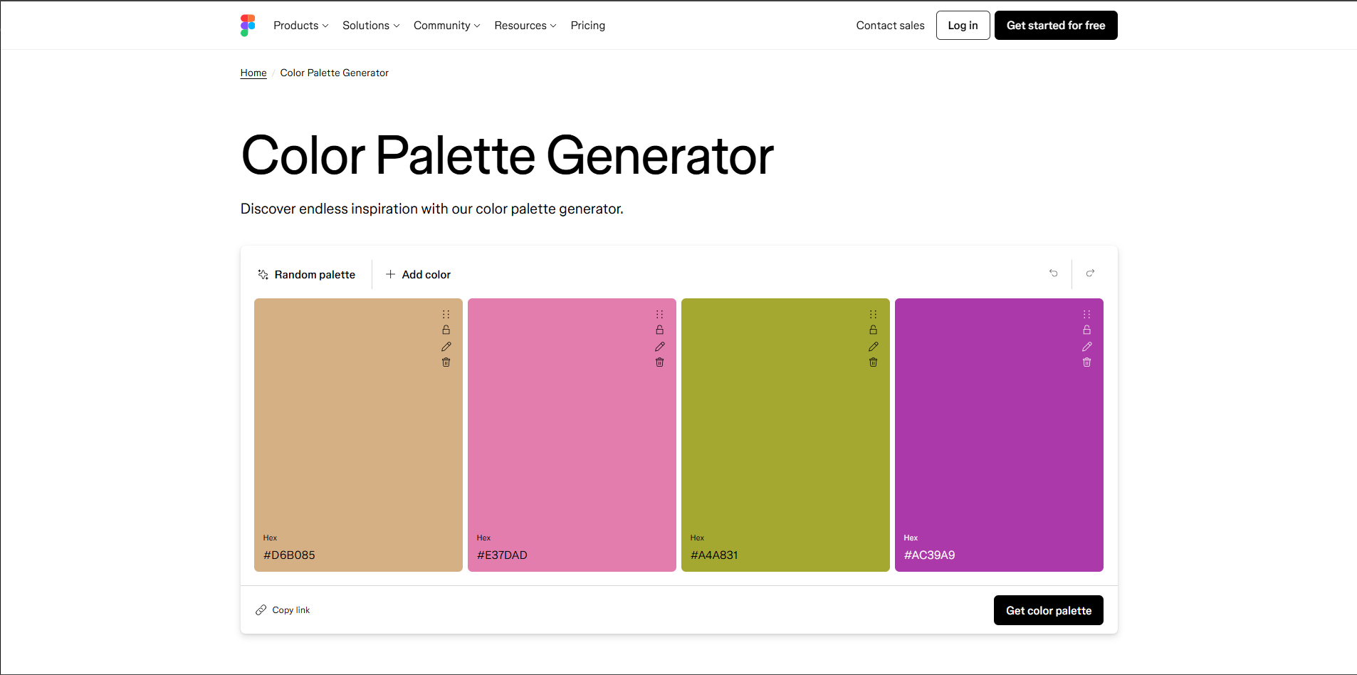 Interface of Figma - a versatile brand color palette generator