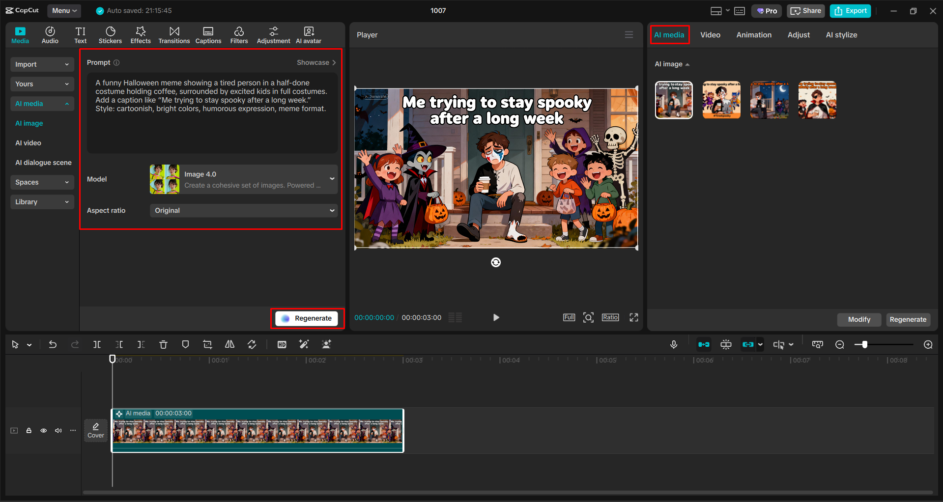 Generating a Halloween meme with the CapCut desktop video editor