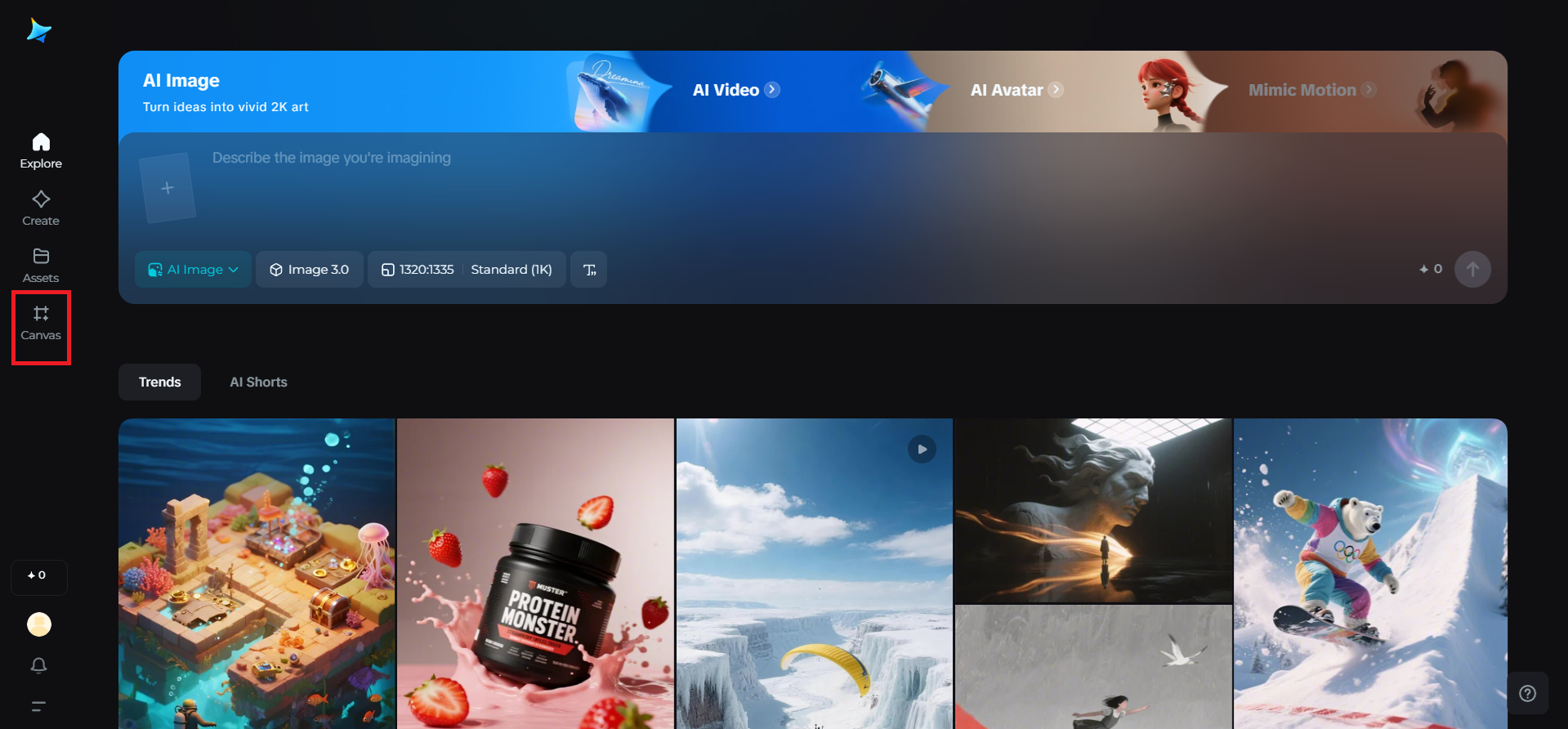 Click on the 'Canvas' option