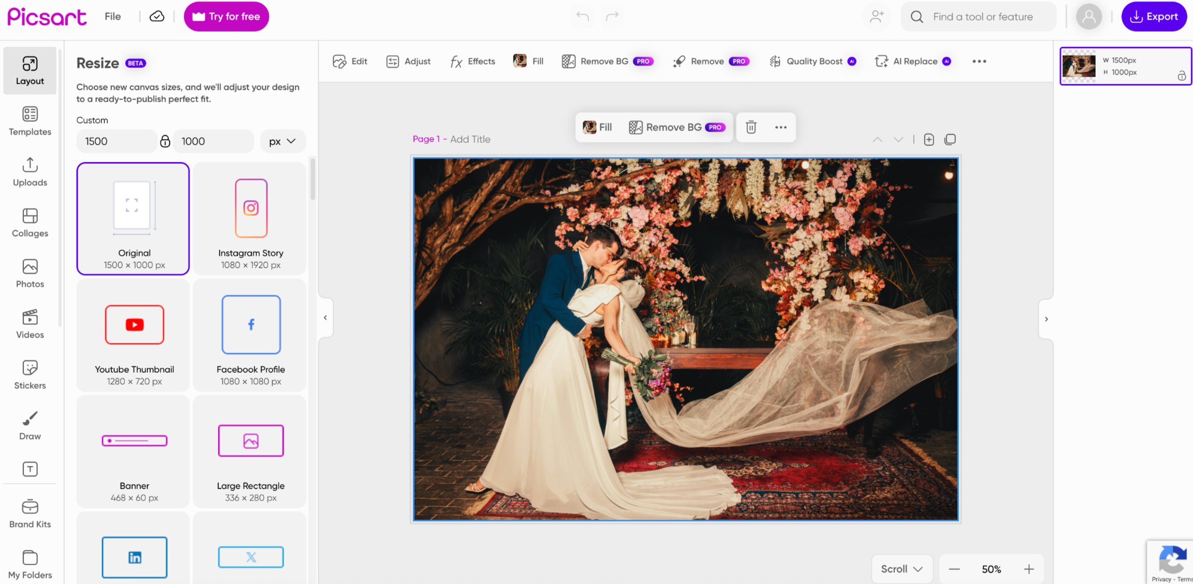 Picsart free photo resizer