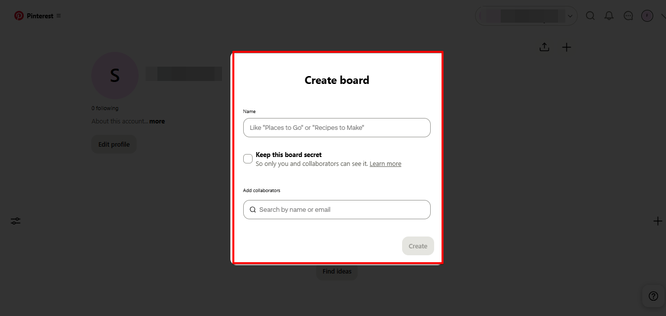 Criando quadros no Pinterest