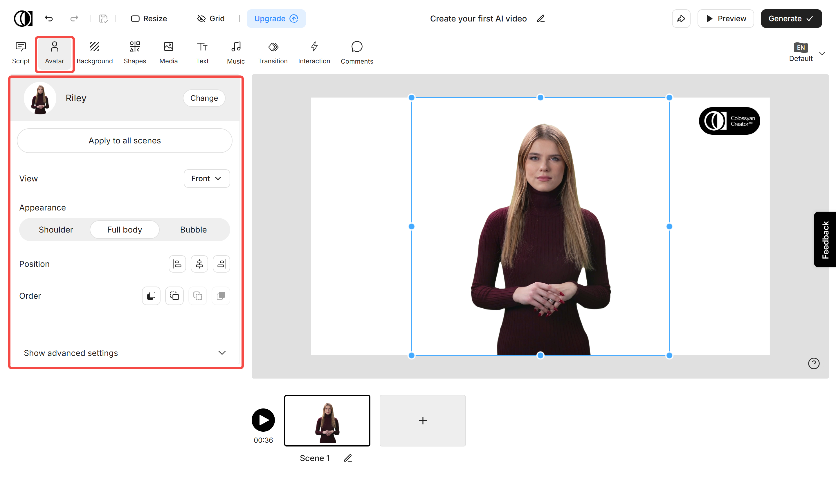 Choosing an avatar for video in Colossyan Creator
