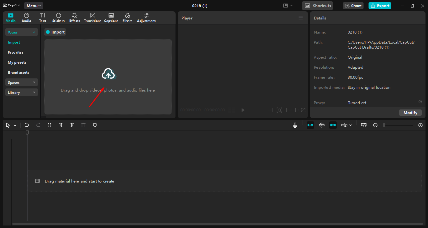 Uploading video to the CapCut desktop video editor