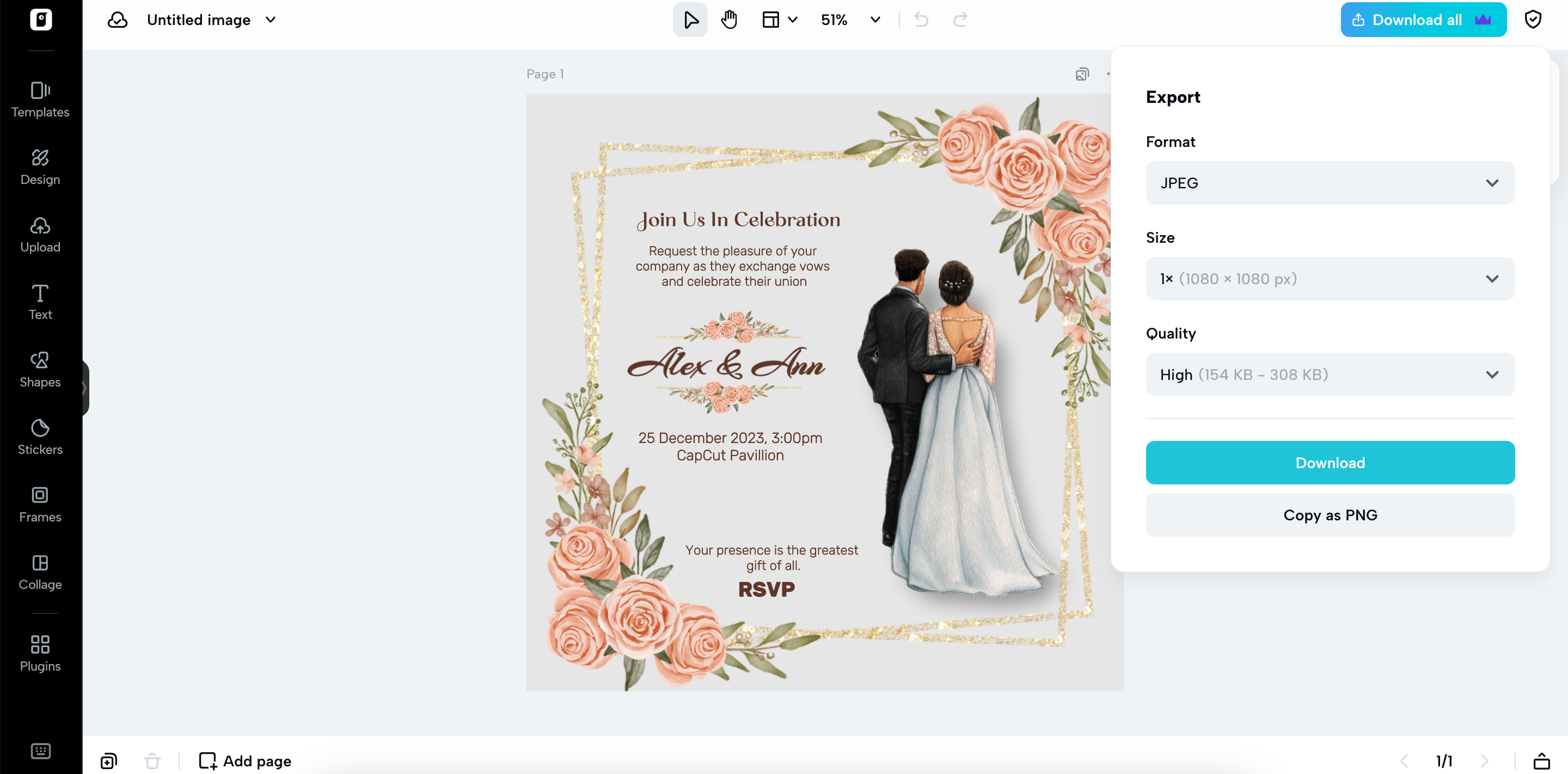 Export your wedding invitation card