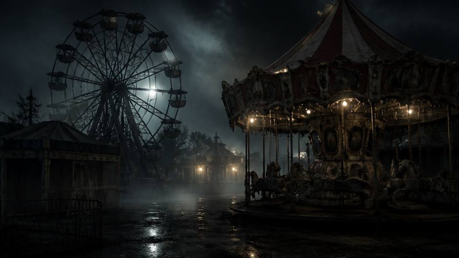 Scare Effects Video — foggy abandoned carnival at night