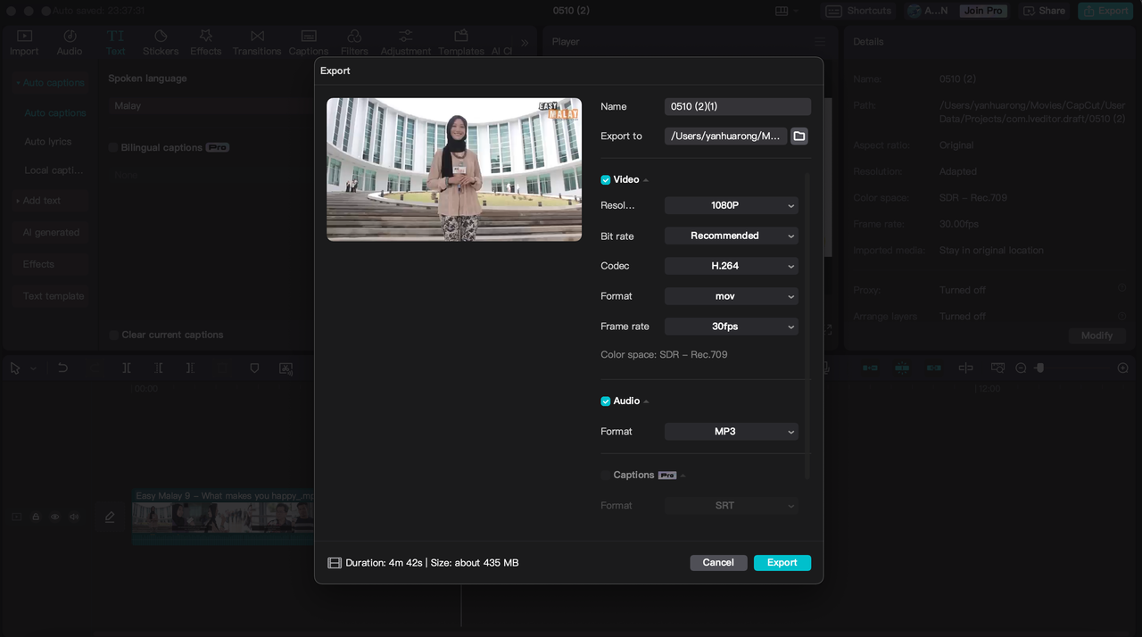 Exporting file after Malay to Bangla translation 