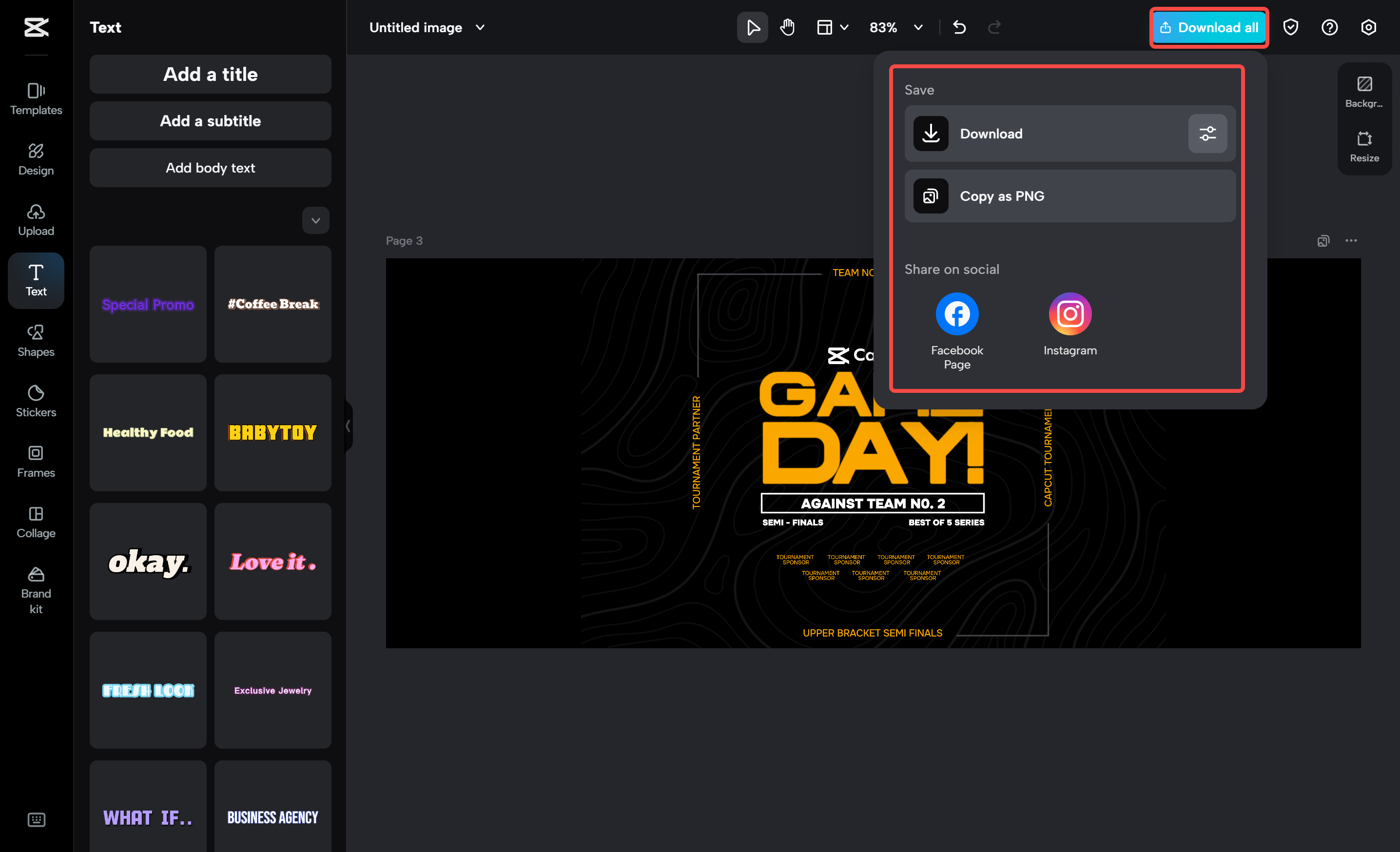 Exporting the banner from the CapCut desktop video editor