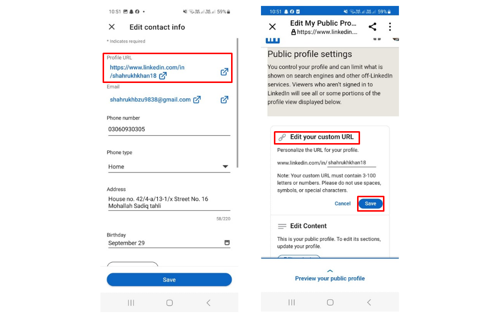 Edit your custom URL on mobile