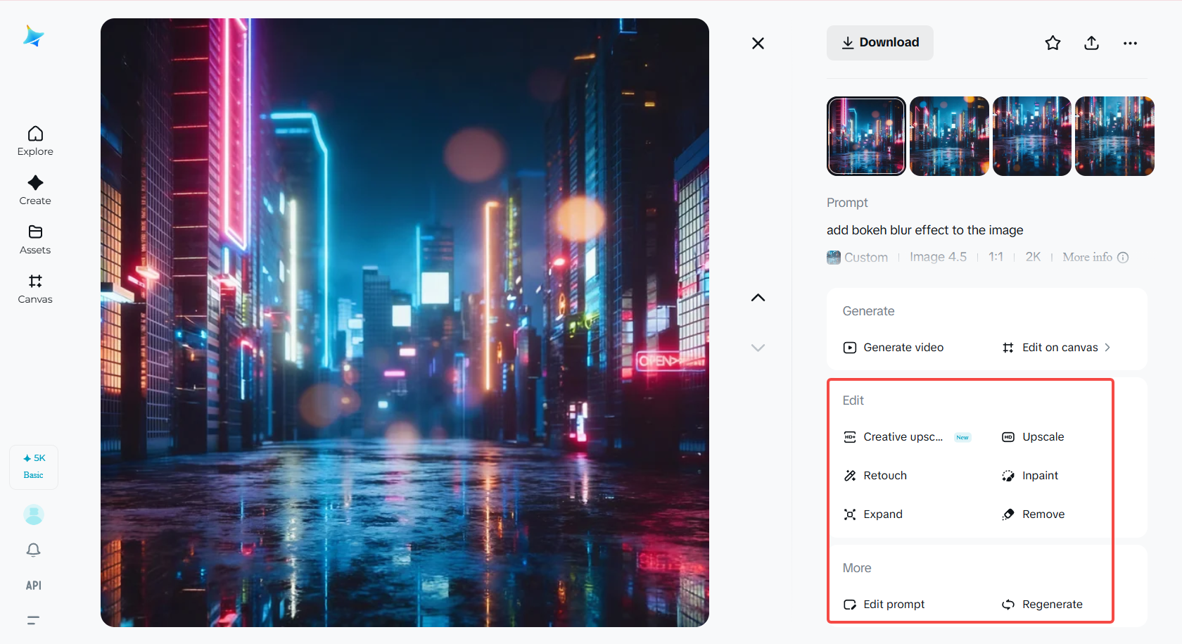 Editing and enhancing the blurred photo in Dreamina