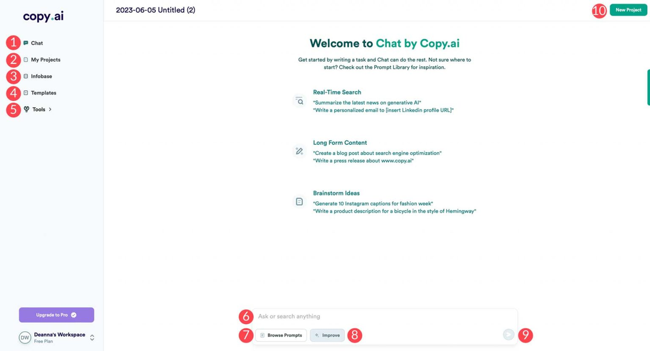  CopyAI content generator interface- one of the best AI content writer tool