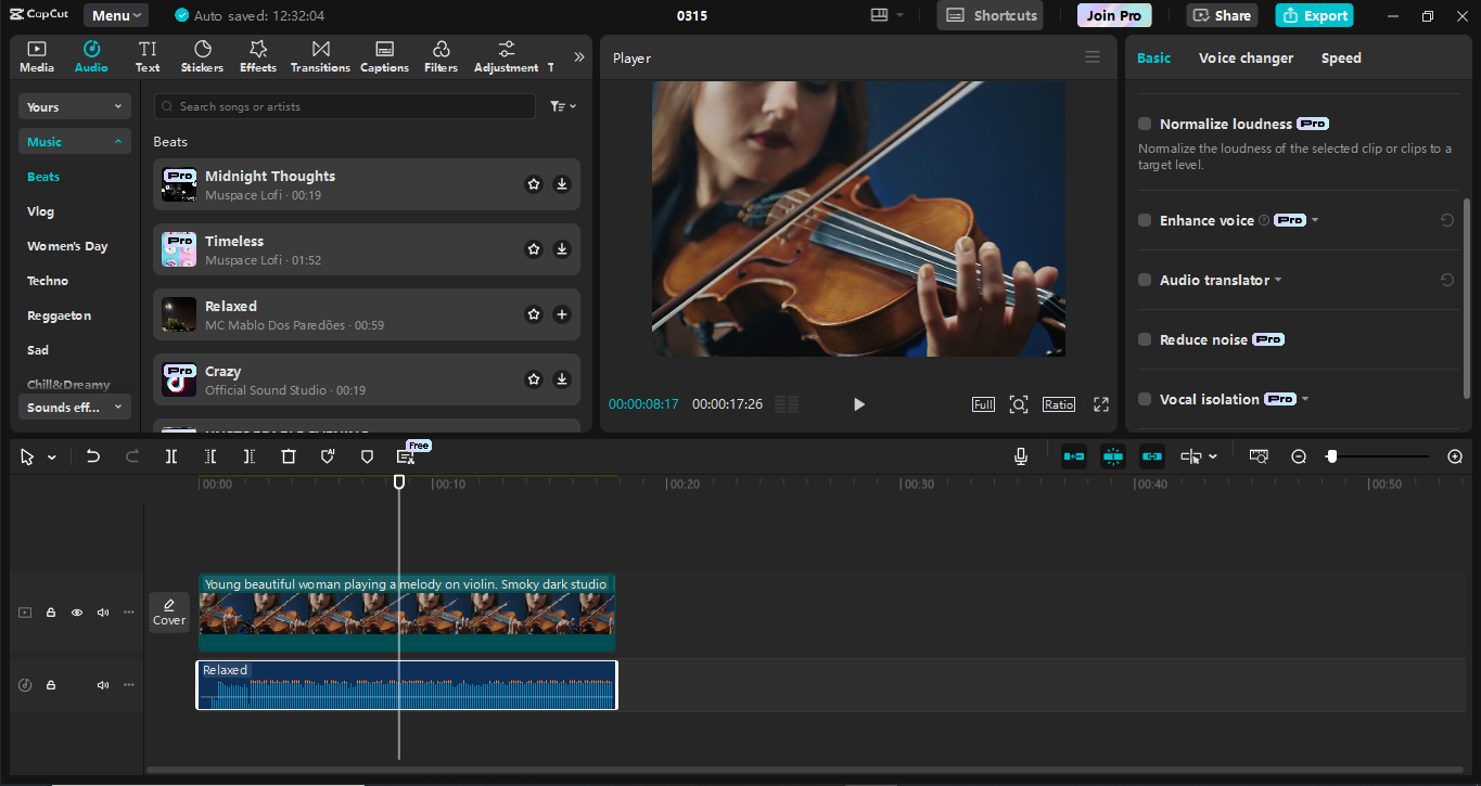Interface of the CapCut desktop video editor - the best tool to add music to a video