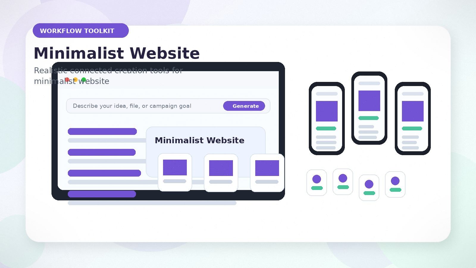 Minimalist Website realistic workflow toolkit visual for minimalist website