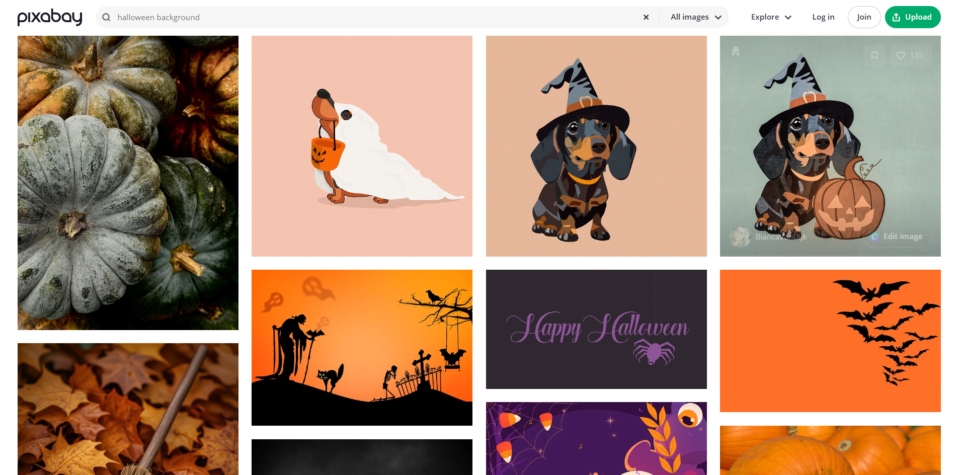 Interface of Pixabay - a place to find free Halloween backgrounds