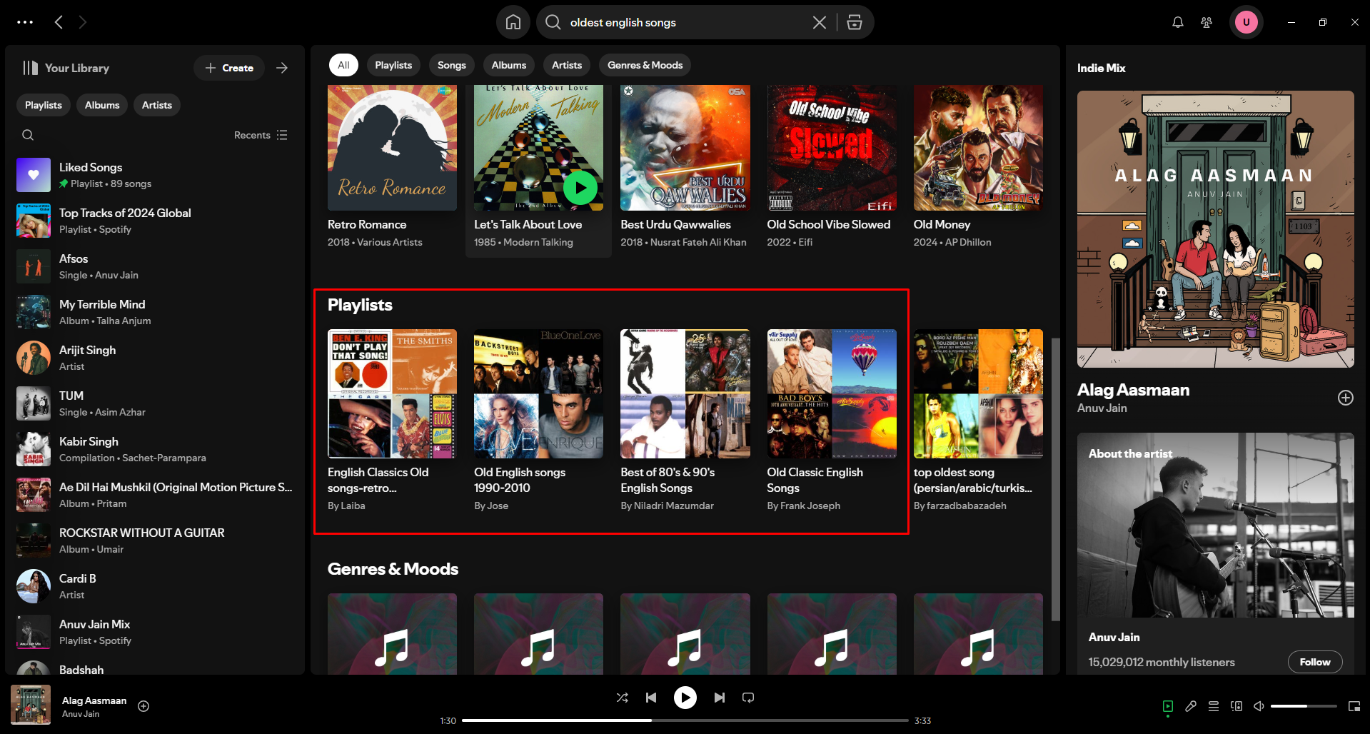 Choosing a suitable playlist with the oldest music on Spotify