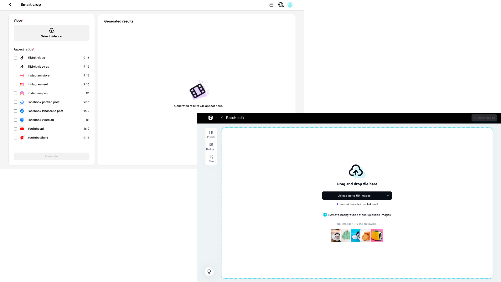 Smart crop feature for multiple platforms