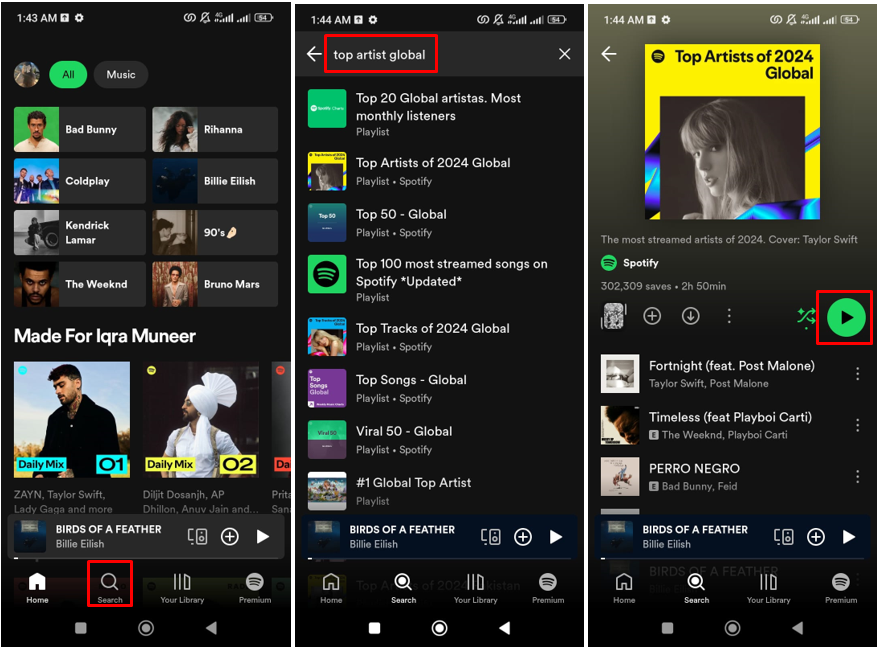 Image showing how to find the top 500 Spotify artists on a mobile phone