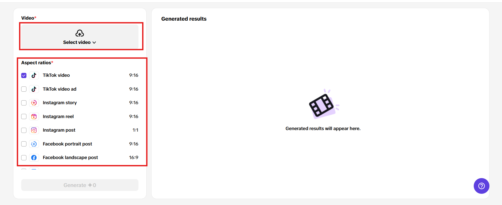 Upload your media and choose size