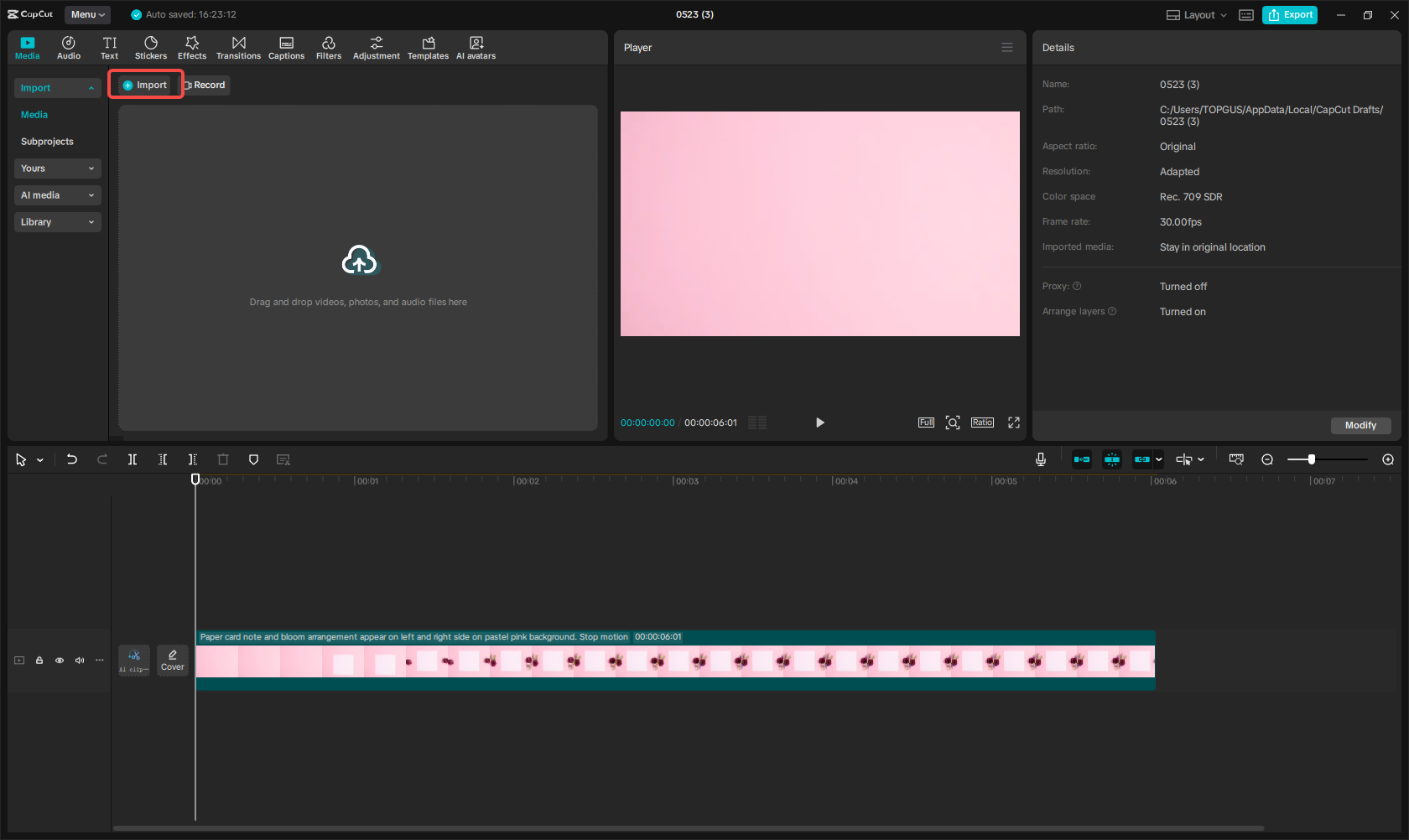 Importing the video/image in CapCut