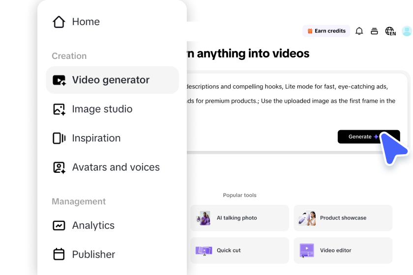 Go to the ''Video generator'' interface