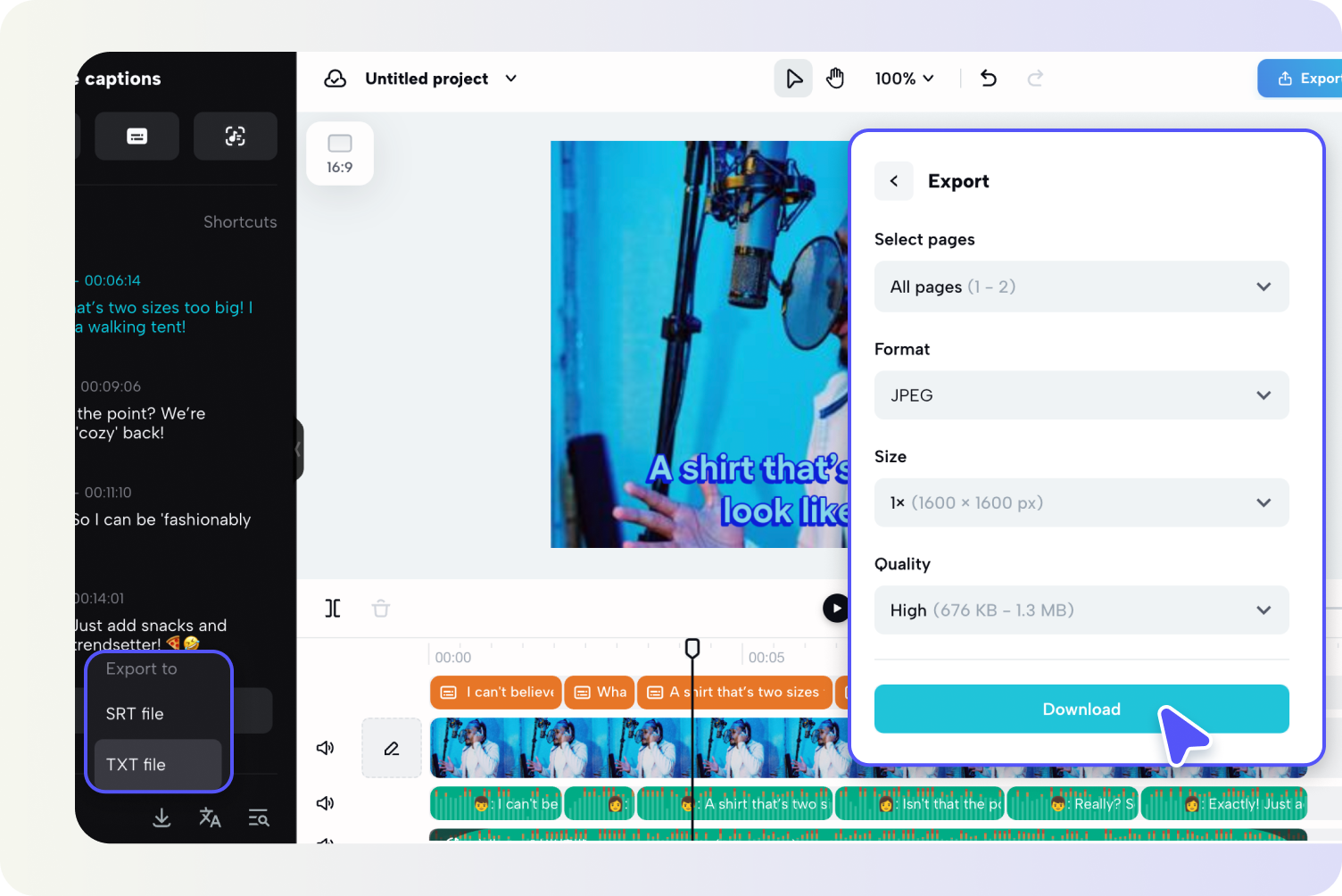 Exporter le fichier texte ou la vidéo
