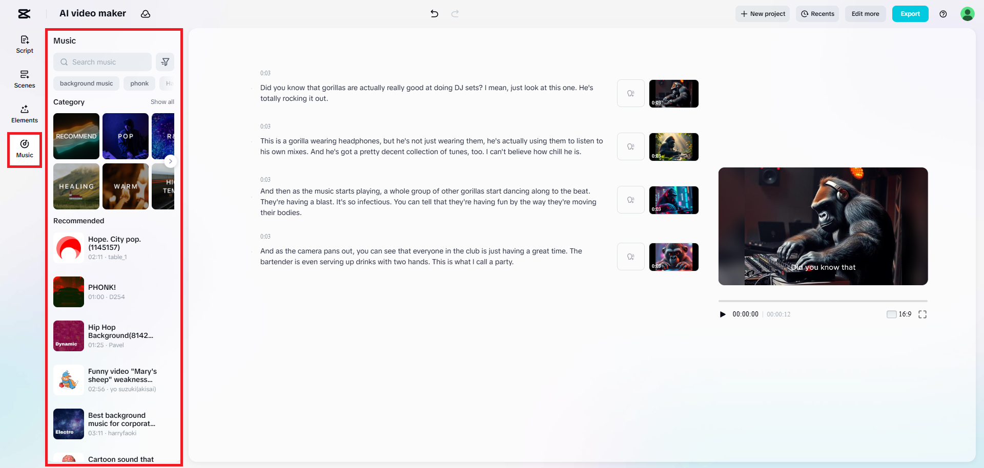 Select the ideal background music