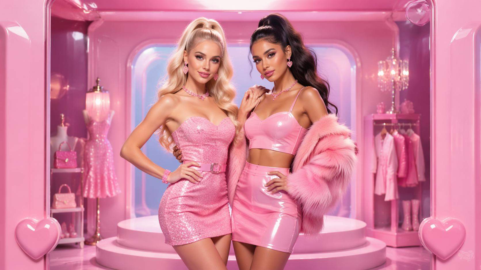 Dreamina barbie filter prompt card 6: Duo doll set portrait trabalhos