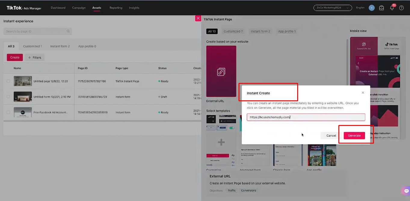 Creating an instant TikTok form using TikTok Ads Manager