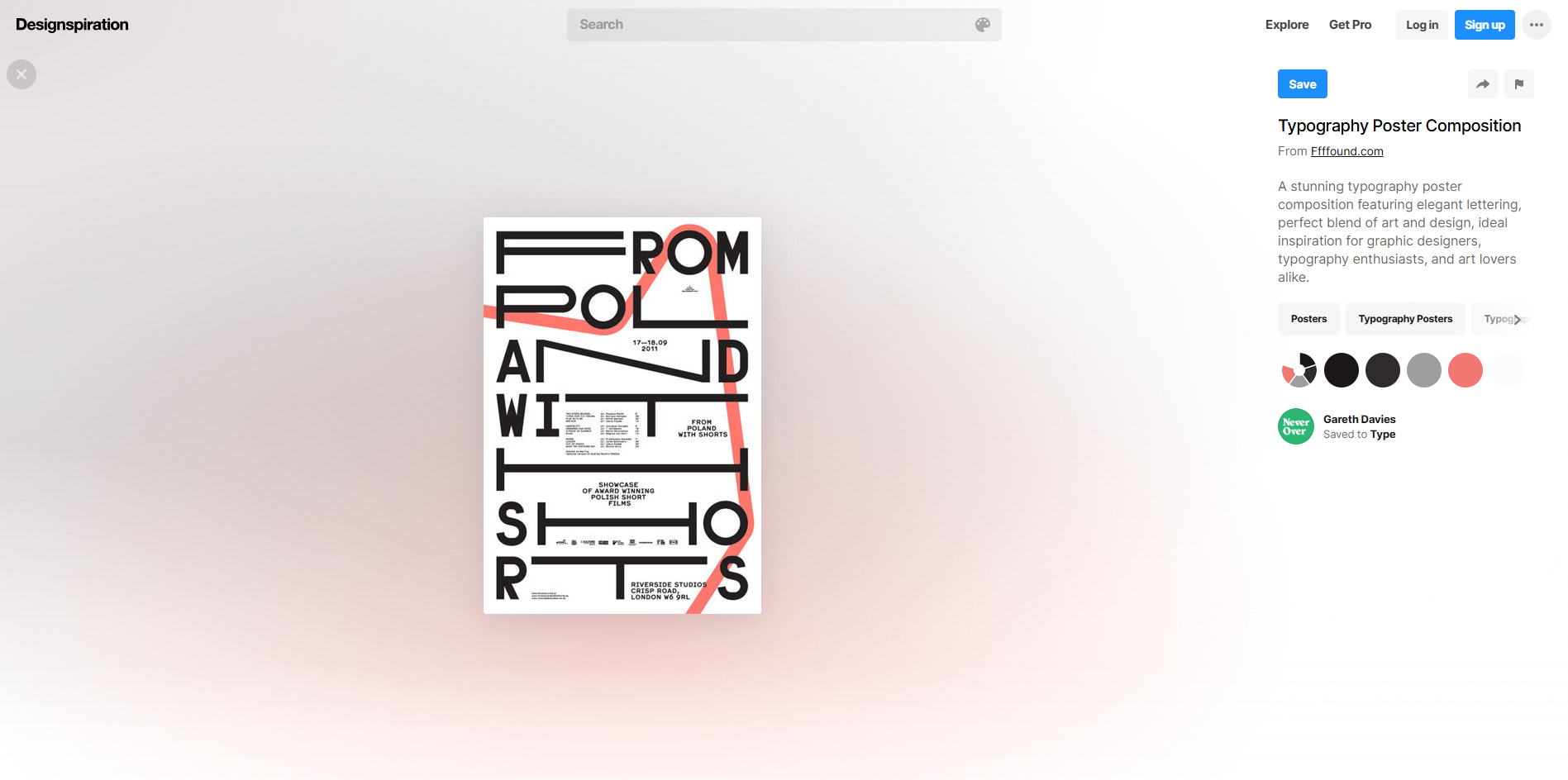Interface of Designpiration - another resource for typography poster designs